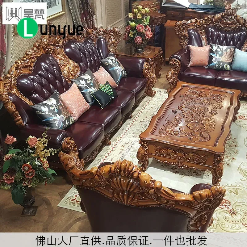 European Style Luxury Leather Sofa Set 123 Combination High End Atmosphere Living Room Furniture for Large Apartment Villa