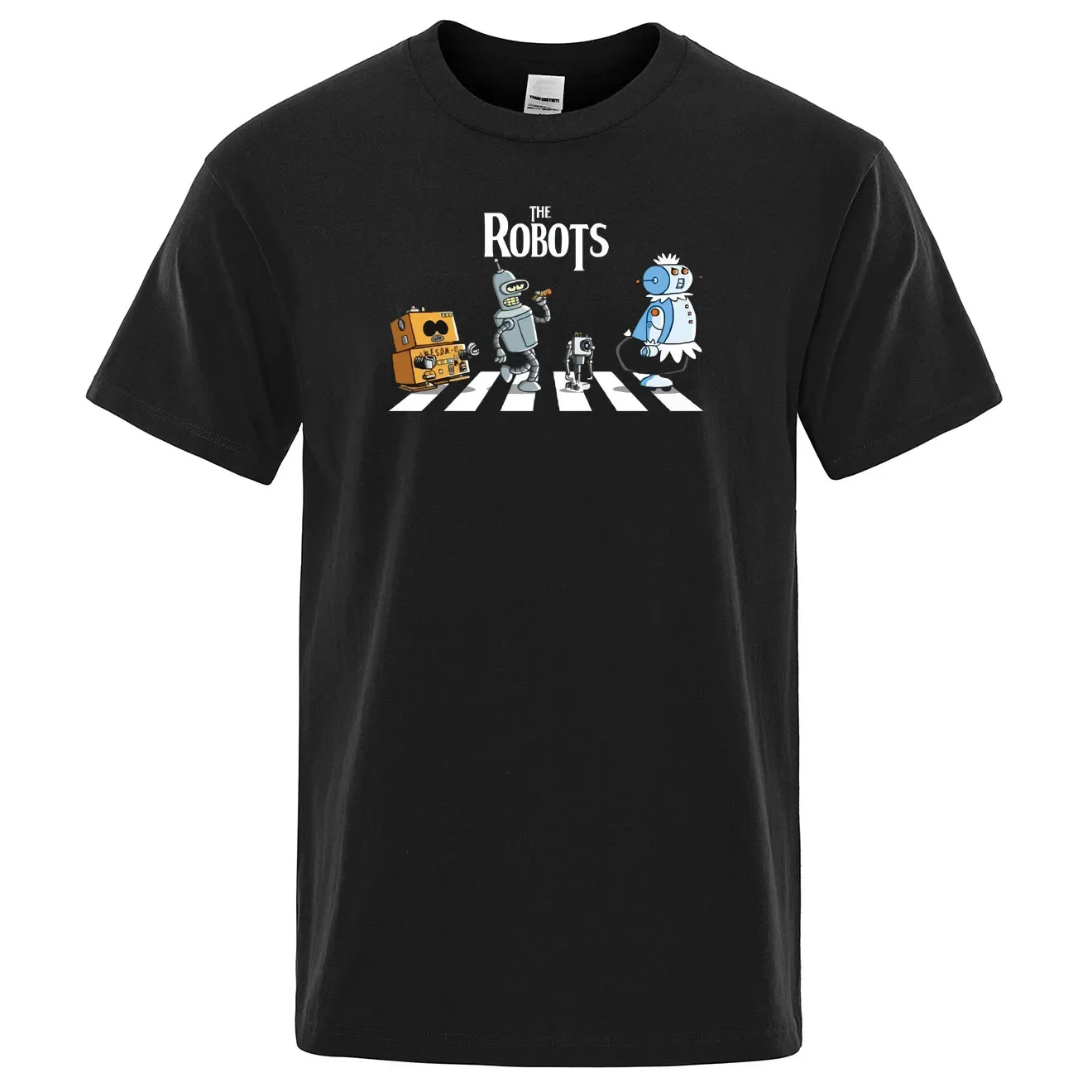 

Interesting creative robot print T-shirt, summer pure cotton fashionable loose breathable T-shirt, daily travel summer wear