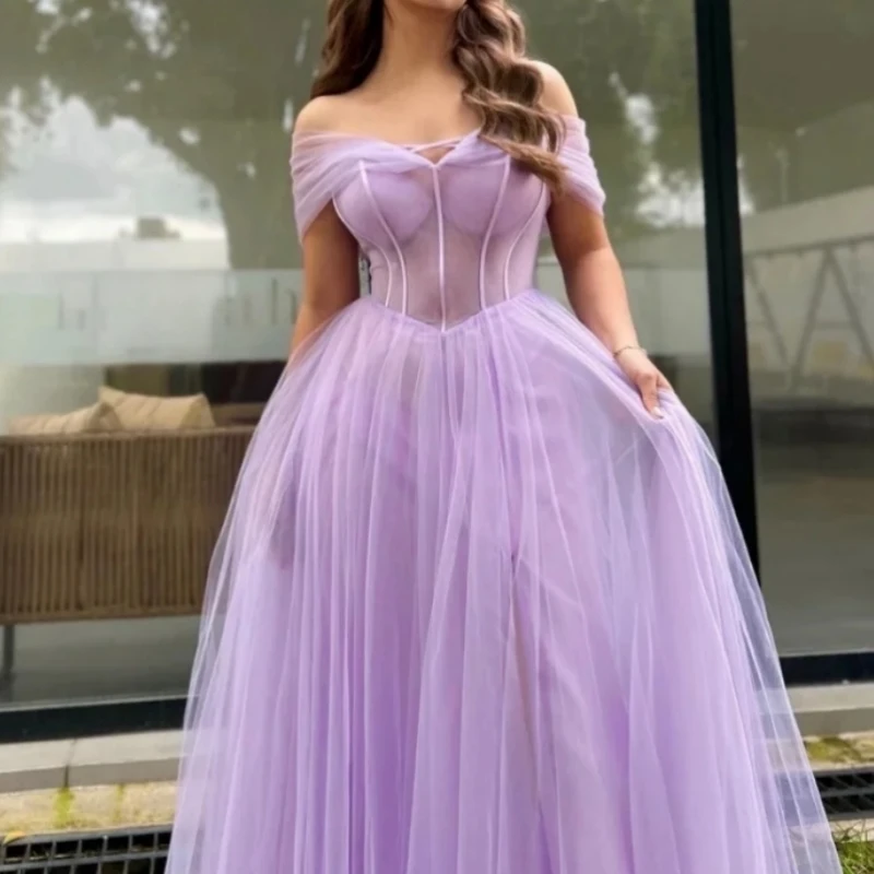 

Customized Lavender Formal Evening Dresses Women Off Shoulder Tulle A Line Long Prom Special Occasion Wedding Party Gown 2025