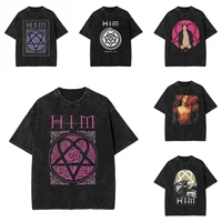 Heartagram Him Band-Camiseta lavada rosa para hombre, camisetas informales clásicas, camiseta transpirable de Hip Hop, ropa estampada de gran tamaño
