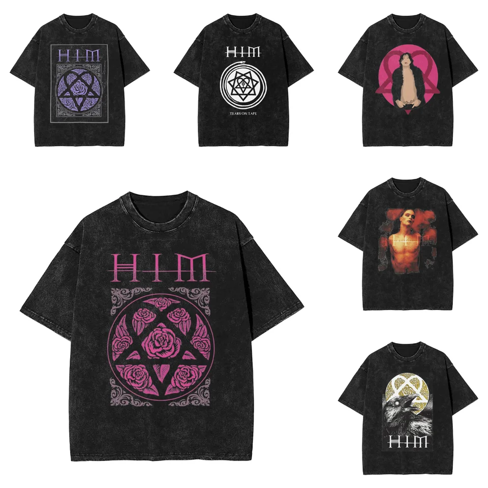 Heartagram Him Band Pink Washed T Shirt Man Classic Casual T