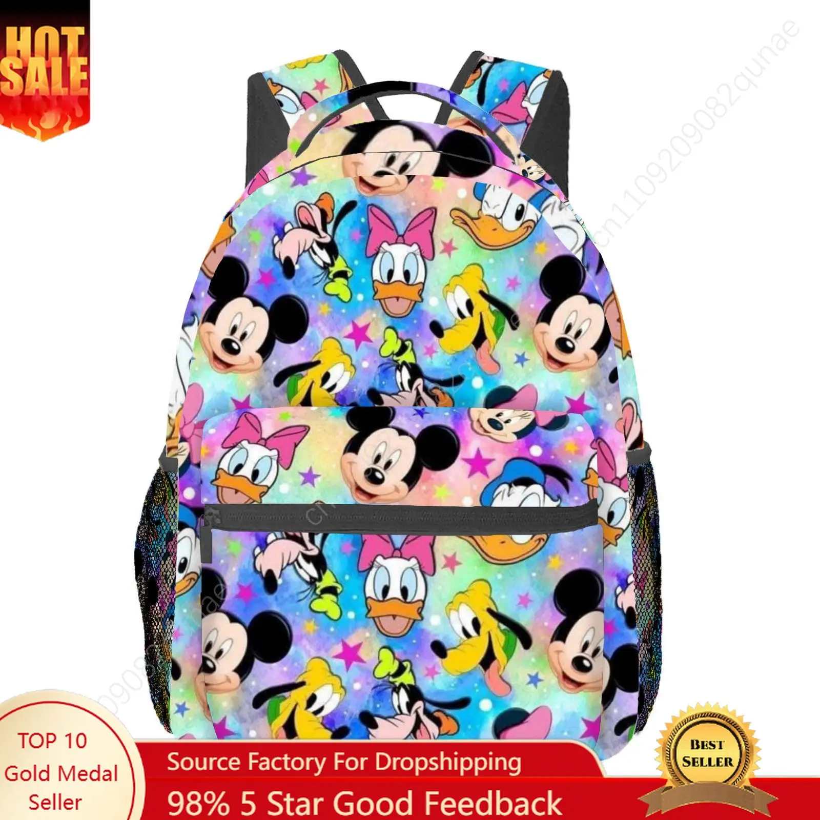 

1PC Rainbow Mickey Cartoon Print Backpack Adjustable Straps Lightweight Elegant for Casual Outings Daily Commute Ideal Gift