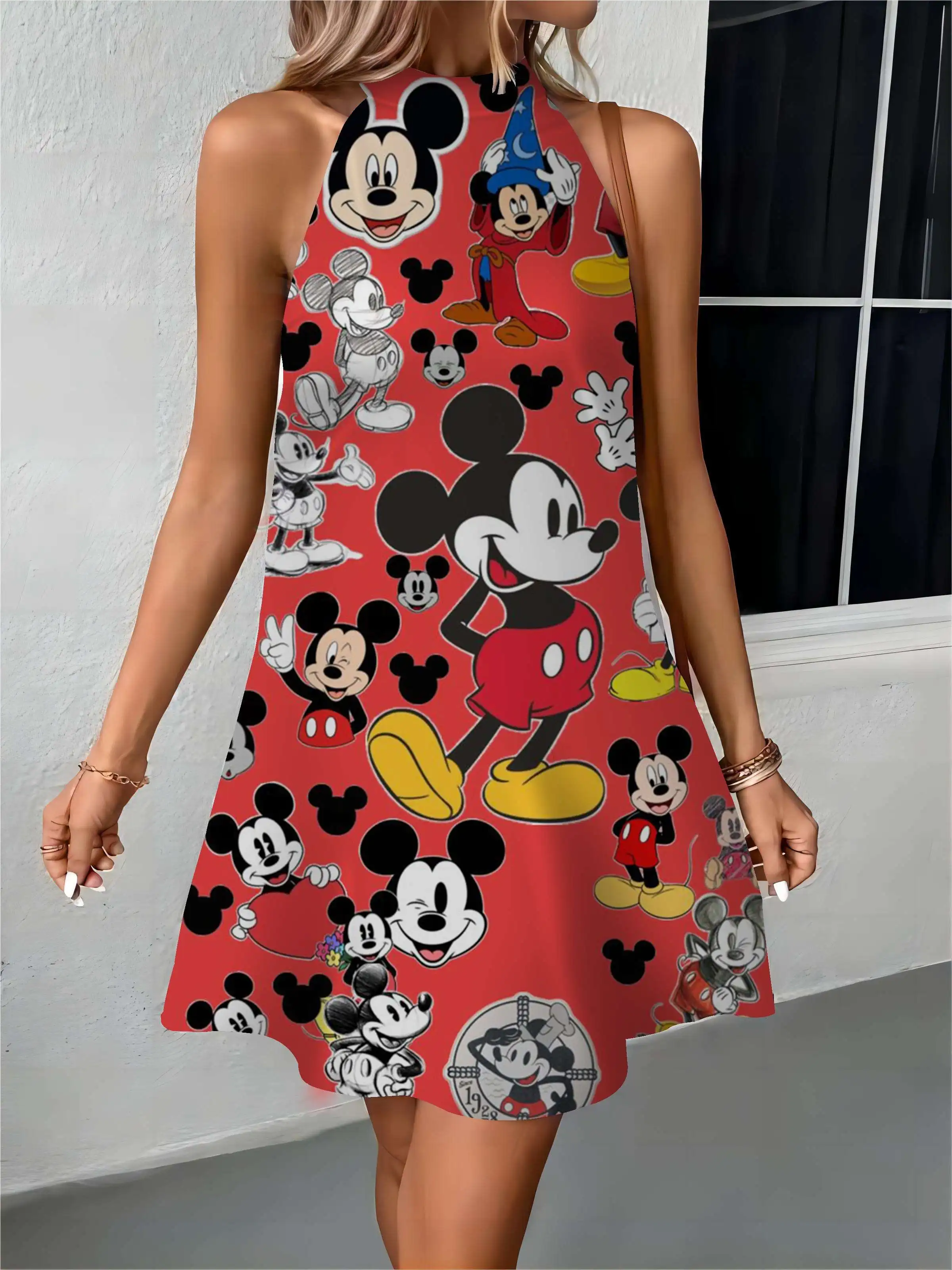 

Women's Luxury Party Dress Womens Dresses Apron Mickey Bow Knot Disney Minnie Mouse Off Shoulder Fashion Summer 2024 Elegant New