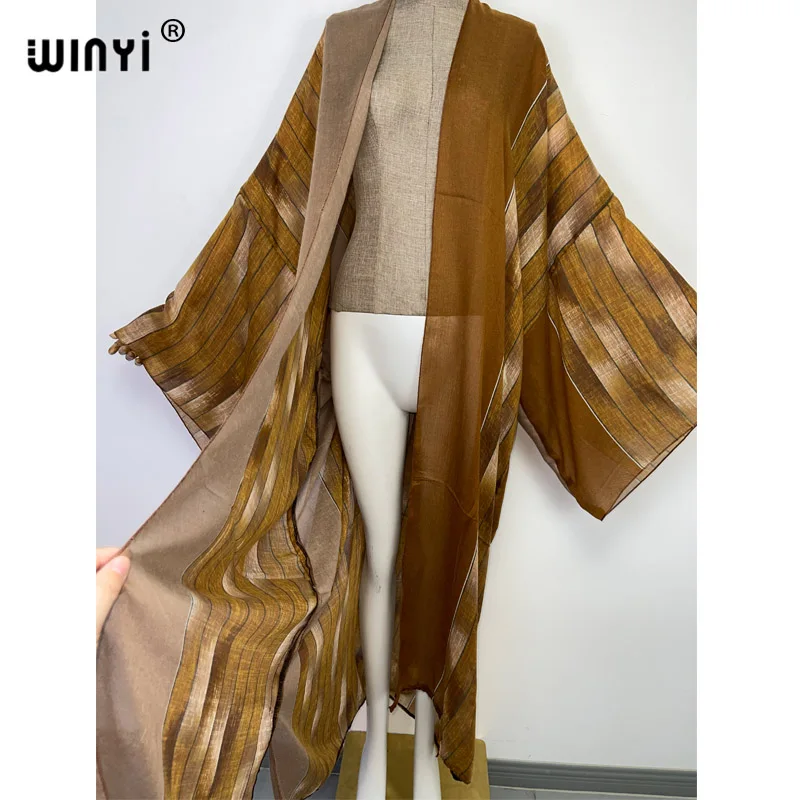 2022 WINYI Afrika Vintage druck Strand Tragen Badeanzug Cover Up Boho Strickjacke Elegante Sexy Urlaub Langarm Kimono kleid