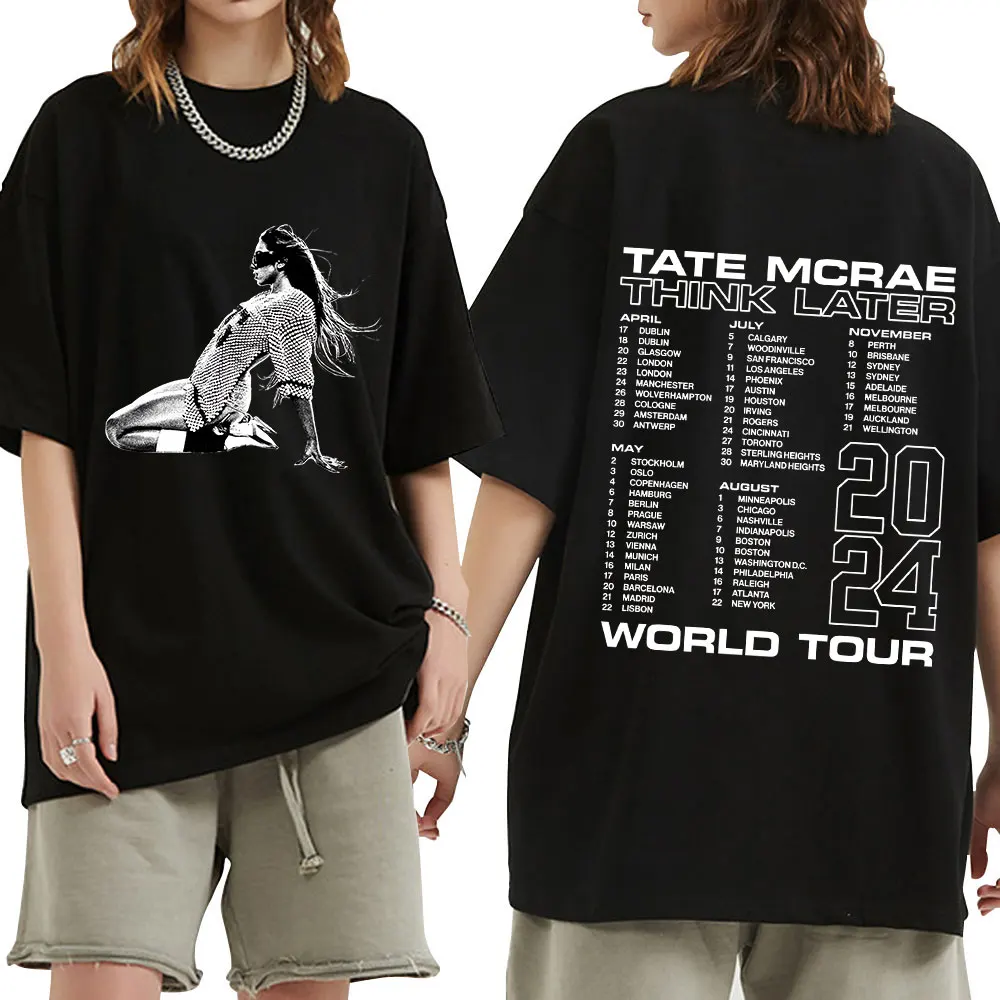 Tate Mcrae The Think Later Wereldtournee 2024 T-Shirt Heren Damesmode Vintage T-Shirts Harajuku Oversized T-Shirt Met Korte Mouwen