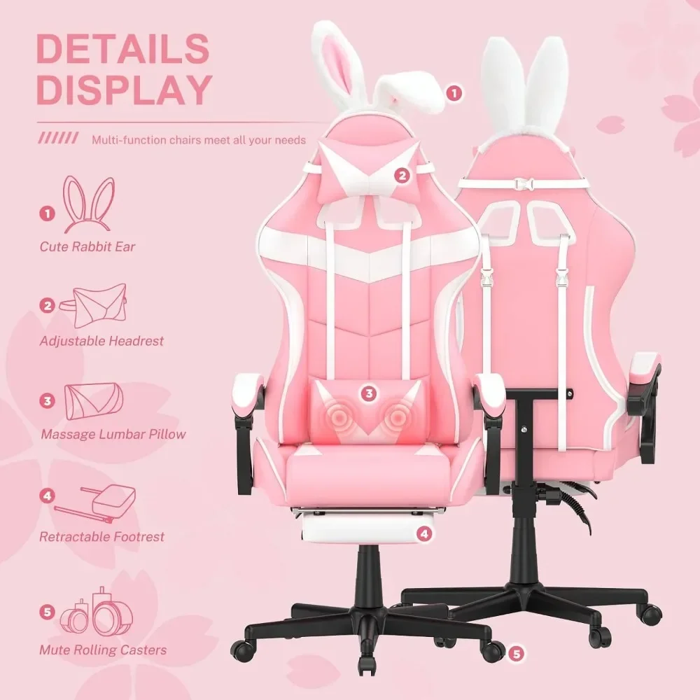 Computer Armchair Girlfriend Computer Gaming Chair Pink Gaming Chair With Footrest Sister Wife and Love (Pink) Desk Gamer Office image 4