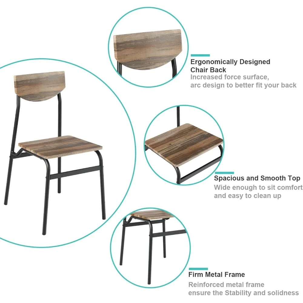 43" Dinning Table Sets for4, Kitchen Table and Chairs Set, Metal Frame& Storage Rack, Dining Room,Small Space (Brown 5 Piece)
