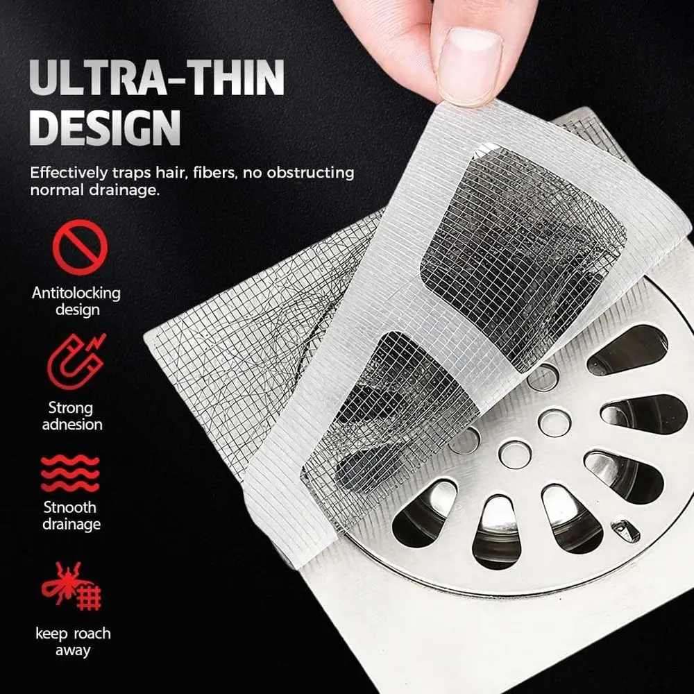 New Disposable Shower Drain Hair Catcher - Square Bathroom Floor Drain Protector (10pcs) view 3