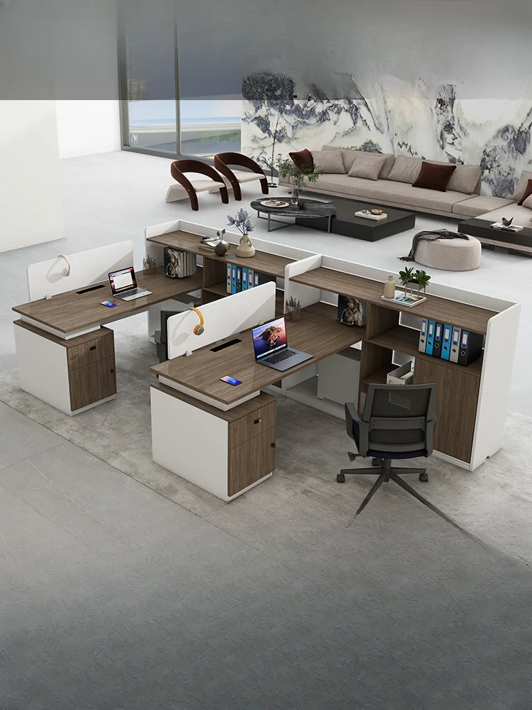 Desk and chair combination, simple modern office, screen partition, four or six staff desk, financial table