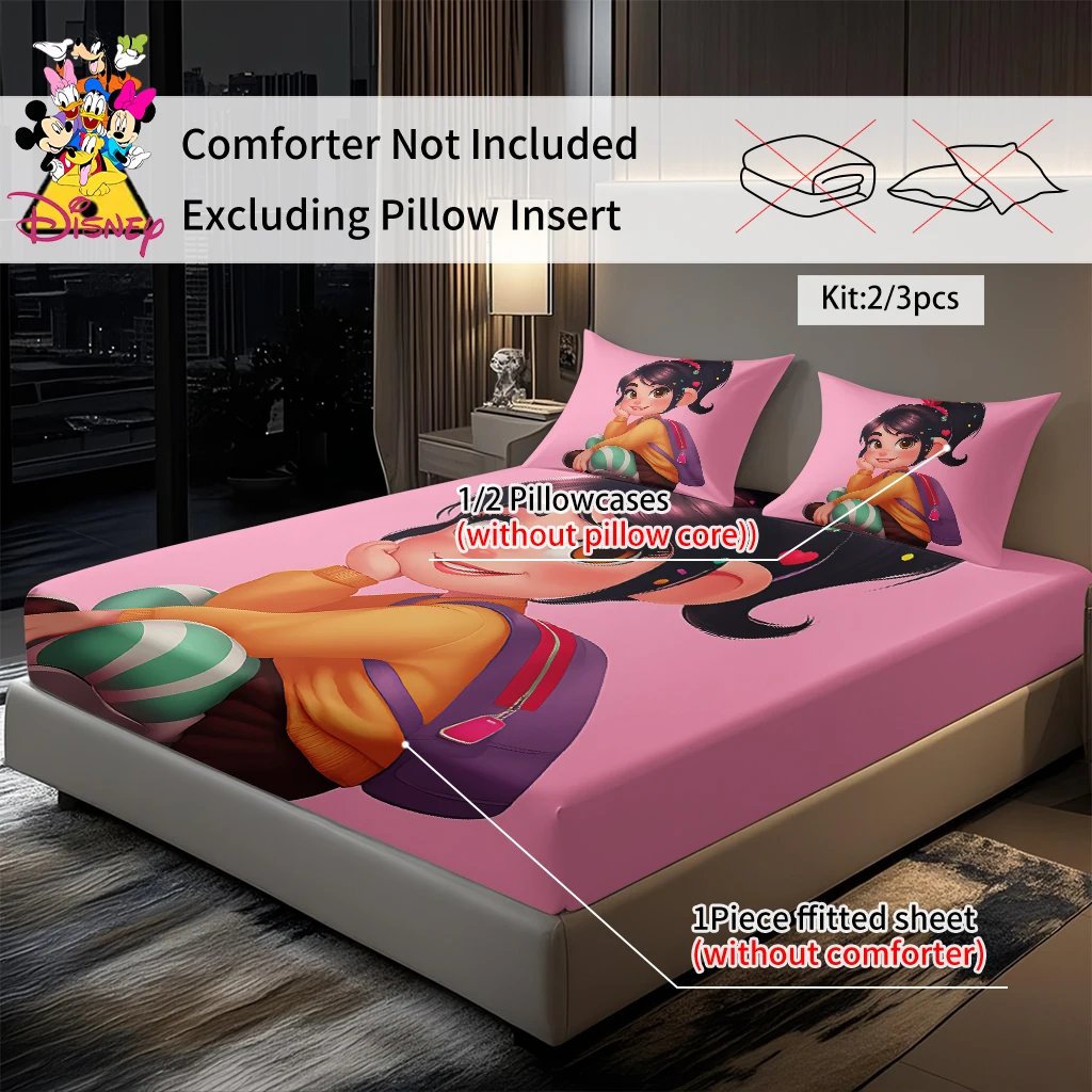 2/3 قطعة مجموعة ملاءات ديزني فانيلوب المجهزة، طباعة رقمية مريحة ولطيفة وناعمة مناسبة لغرف النوم المنزلية/غرف الضيوف/المهاجع
