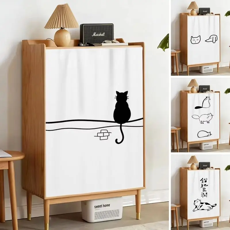 VIKAMA Cute Cat Dog Cabinet Curtain Funny Cat Print Shelf Dust Cover Living Room Cute Kawaii Home Decor Aesthetic Room Decor