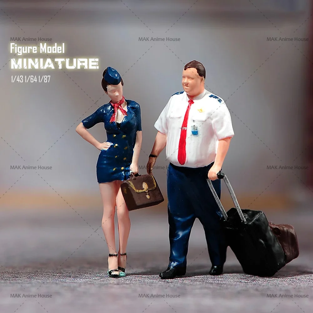 Figurine d'hôtesse de l'air sexy imprimée, modèle de capitaine masculin, sac de transport, scène de beurre, jouets de décoration, miniindicateur 1/87, 1/64, 1/43, 1/24