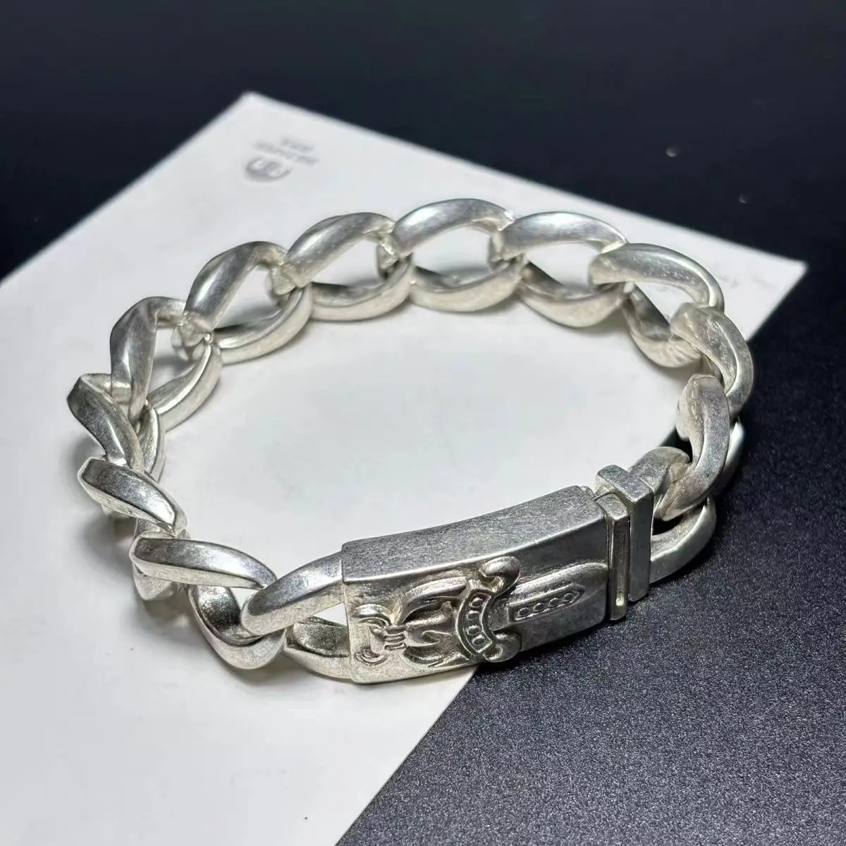 Chinese Miao silver hand cast miniature statue collection silver classical bracelet gift