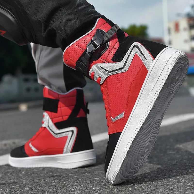 

Hot Sale Unisex Motorbike Boots Anti Slip Abrasion Resistant High Top Motorcycle Shoes for Men Women Street Bike Moto Riding