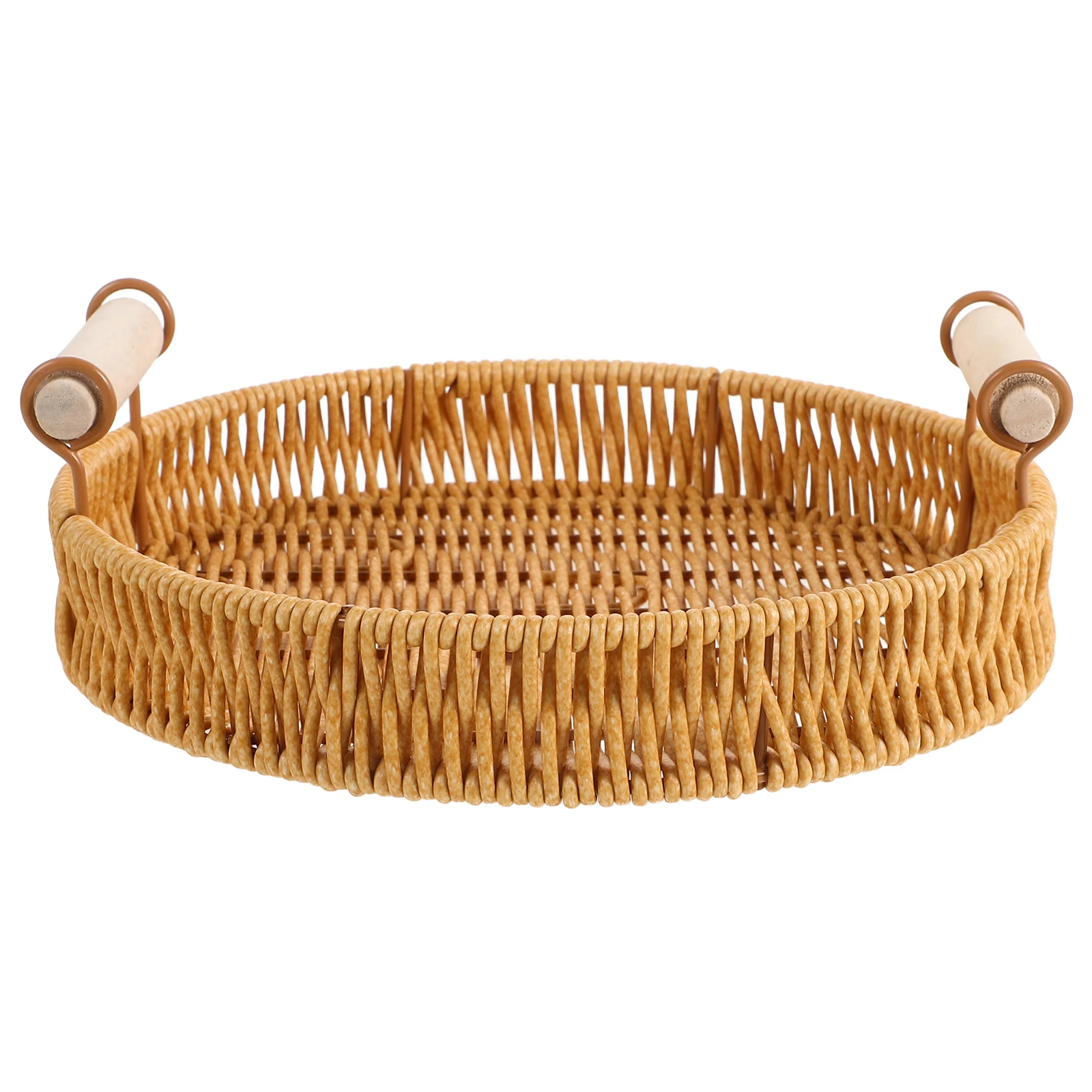 

PP Rattan Serving Tray Handwoven Fruit Snack Cake Tea Tray Round Wicker Basket Coffee Table Kitchen Decor Spacious