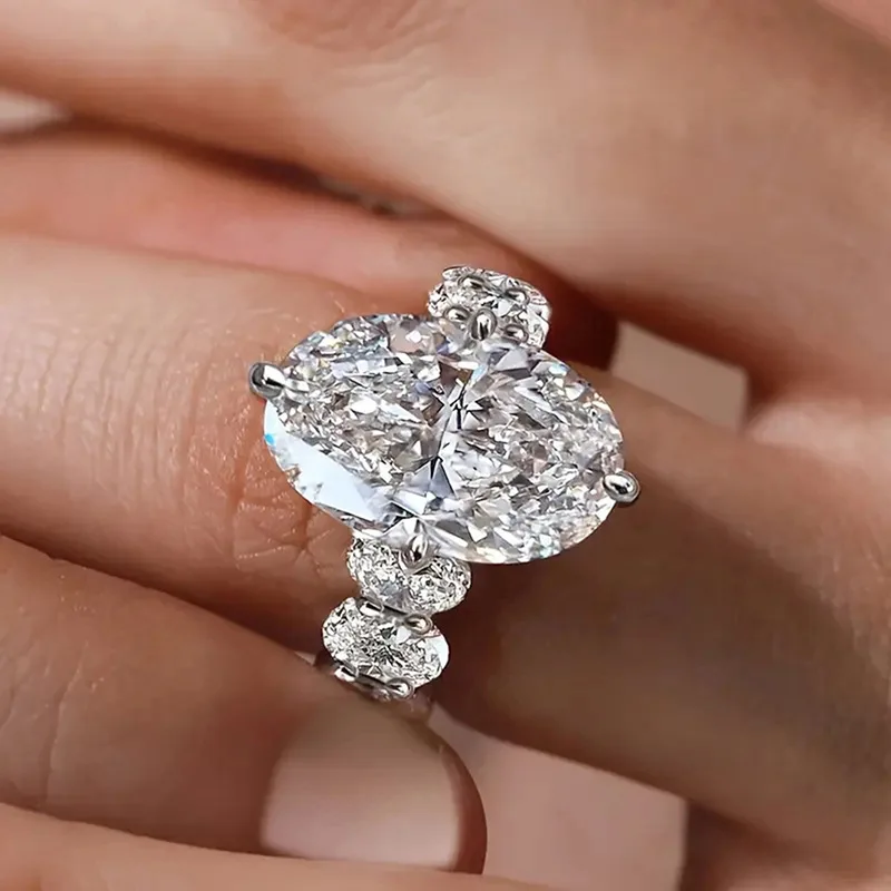 Luxury Sparkle Marquise Cut 5A Zircon Oval Side Three Stone Solitaire Rings for Women Engagement Wedding Promise Fashion Jewelry