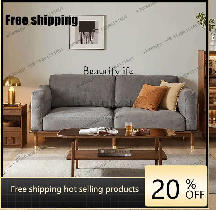 Factory Directpg Nordic Solid Wood Cloth Craft Sofa Black Walnut Modern Simple Small Apartment