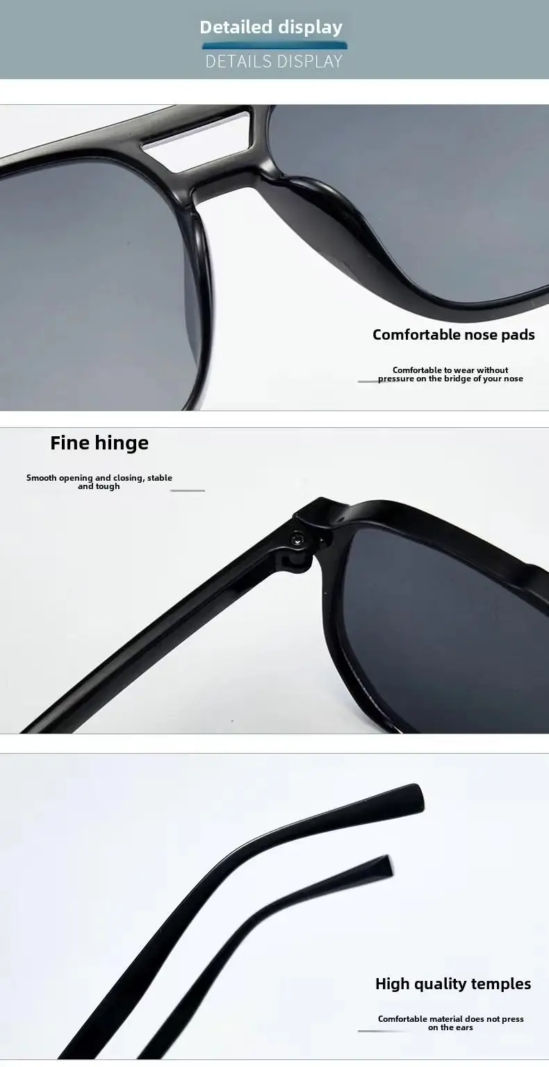 2025 neue trendige Damen-Sonnenbrille, UV400-Sonnenschutz, Anti-Ultraviolett, Unisex-Brille, elegante Doppelstrahl-Pilot-Linse – Detail 3