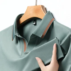 High End Brand Summer New Men's Lapel Embroidered Print Ice Silk Short Sleeve Polo Shirt Business Casual  T-Shirt Men's Clothing