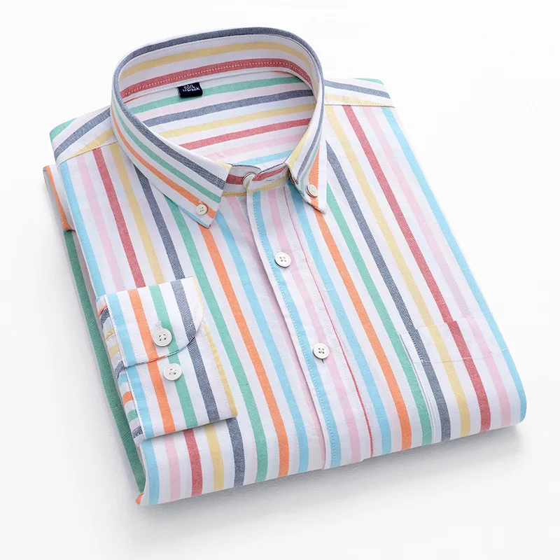 5XL Oxford 100 % Cotton Long Sleeve Shirt for Men Business Casual Relaxed Fit White Shirt Men Long Sleeve Plaid Striped Shirts