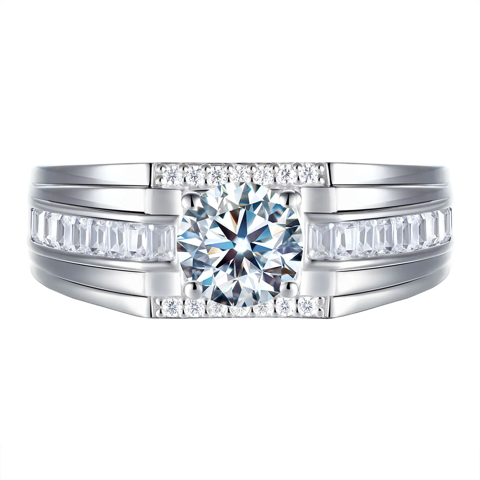 Newshe Genuine 925 Sterling Silver Wedding Rings for Men Moissanite 1.25Ct Round White Simulated Diamond Luxury Fine Jewelry