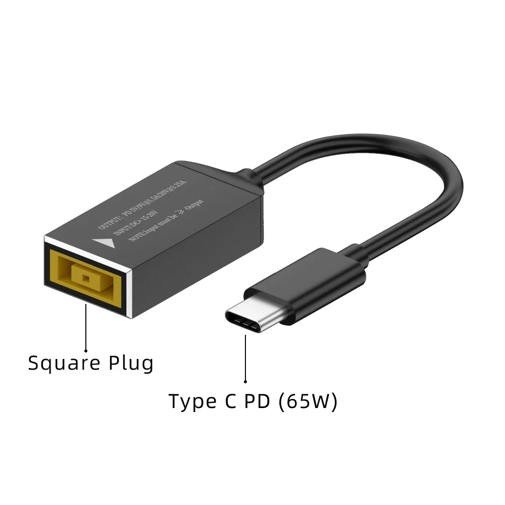 

65W USB Type C PD Fast Charging Cable for Lenovo Laptop Charger Dc Square Plug to Type C PD Adapter Converter for POCO