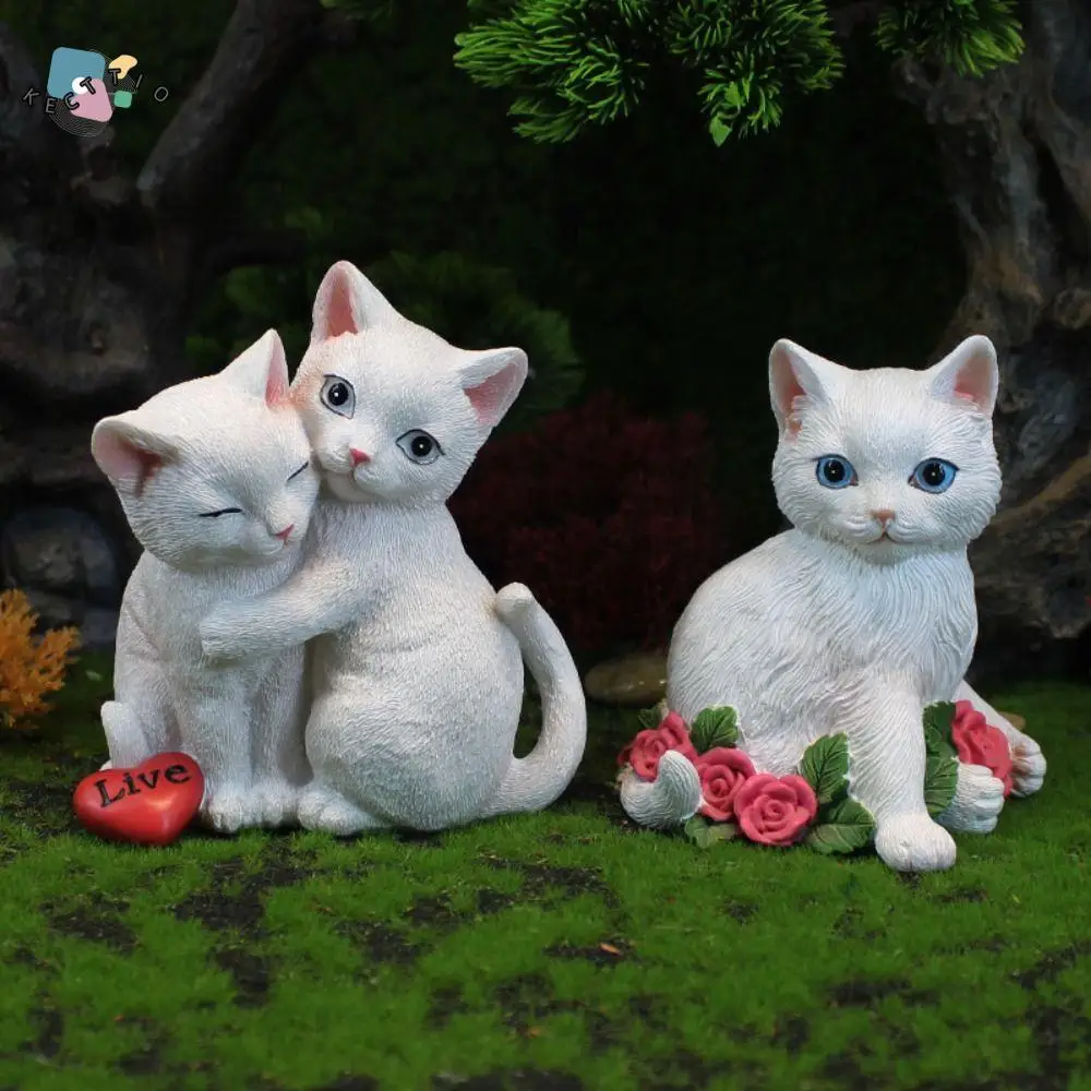 

Micro Landscape Resin Cat Statue Cute Handicraft Cat Figurine Cartoon Creative Animal Sculpture Valentine's Day