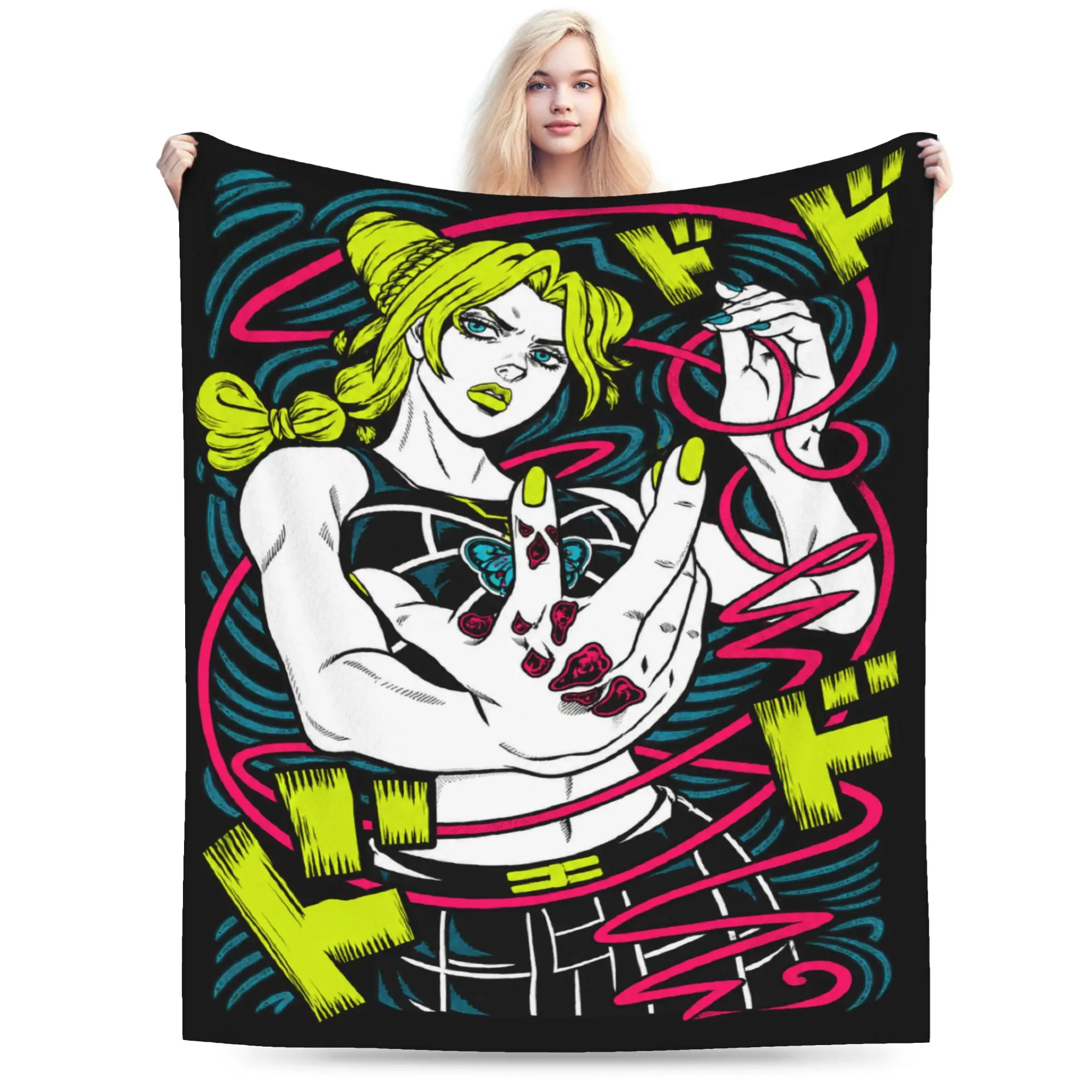 Jojo's Bizarre Adventure Jolyne Cujoh Stone Soft Blanket Travel Plush Throw Blanket Bedroom Flannel Bedspread Sofa Bed Cover