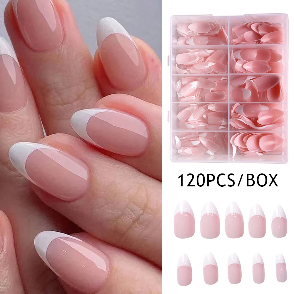 120pcs Pink False Nails Full Cover Full Cover Press On Nails Nail Extension Large Capacity French White Tips Design Fake Nail