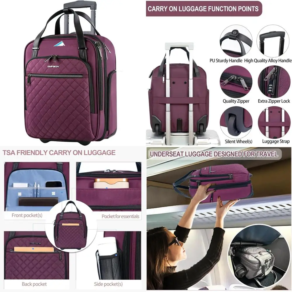 Lightweight Multi-functional Rolling Carry-On Bag with Wheels - 16 Weekender for Overnight Travel Needs