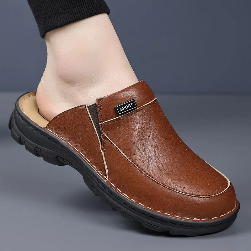 Men's Slip-On Mule Shoes with Perforated Upper and Elastic Side Panel for Easy Wear, Lightweight Comfort for Daily Casual Use