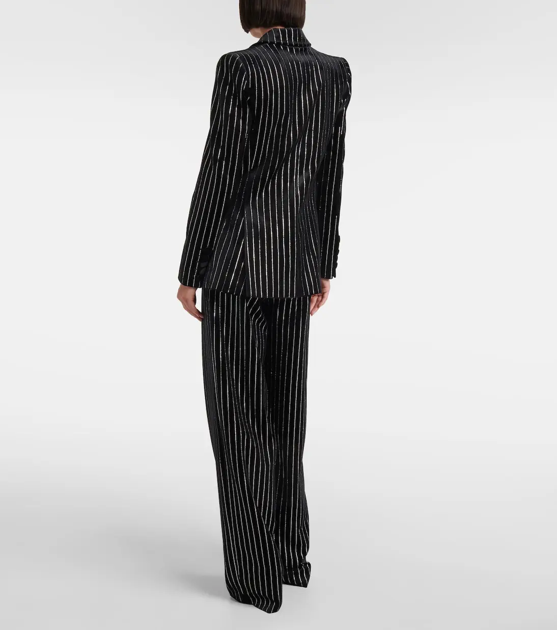 Sparkle Striped Office Lady Women Pants Suits 2 Pieces Slim Fit Customized Classic Business Suits Peak Lapel Pocket Jacket