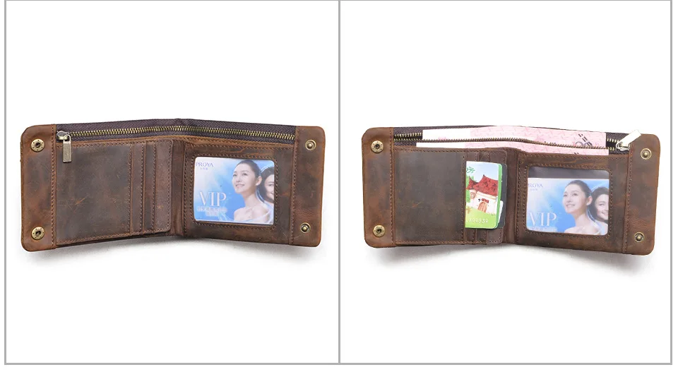 YETTIES Herren-Pull-Up-Geldbörse aus genarbtem Leder, kurzer Bifold-Reißverschluss mit abnehmbarer Kette, praktische Retro-Clutch für Herren – Detail 10