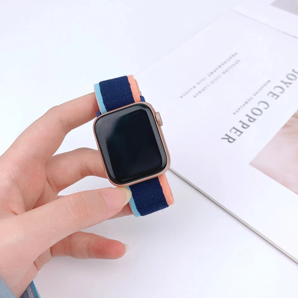 Correa de reloj para Apple Watch Ultra, 49mm, 41mm, 45mm, 44mm, 42mm, 40mm y 38mm, pulsera de nailon elástico iWatch Series 9 8 7 6 5 4 SE 3