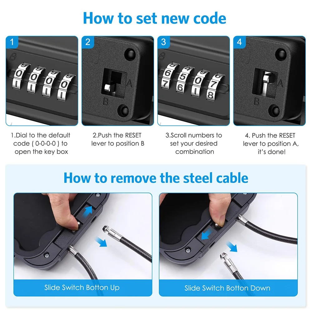 Imagem -02 - Portátil Impermeável Key Lock Box com Cabo Removível Handle Travel Safe Box Grande Capacidade Security Lockbox Código