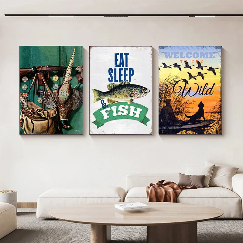 ملصق فني صياد عتيق لديكور المنزل ، لوحة قماشية ، صيد ، تخييم ، طبيعة ، بحيرة ، منزل ، طباعة جدارية ، صورة ، أولاد ، غرفة ، ديكور