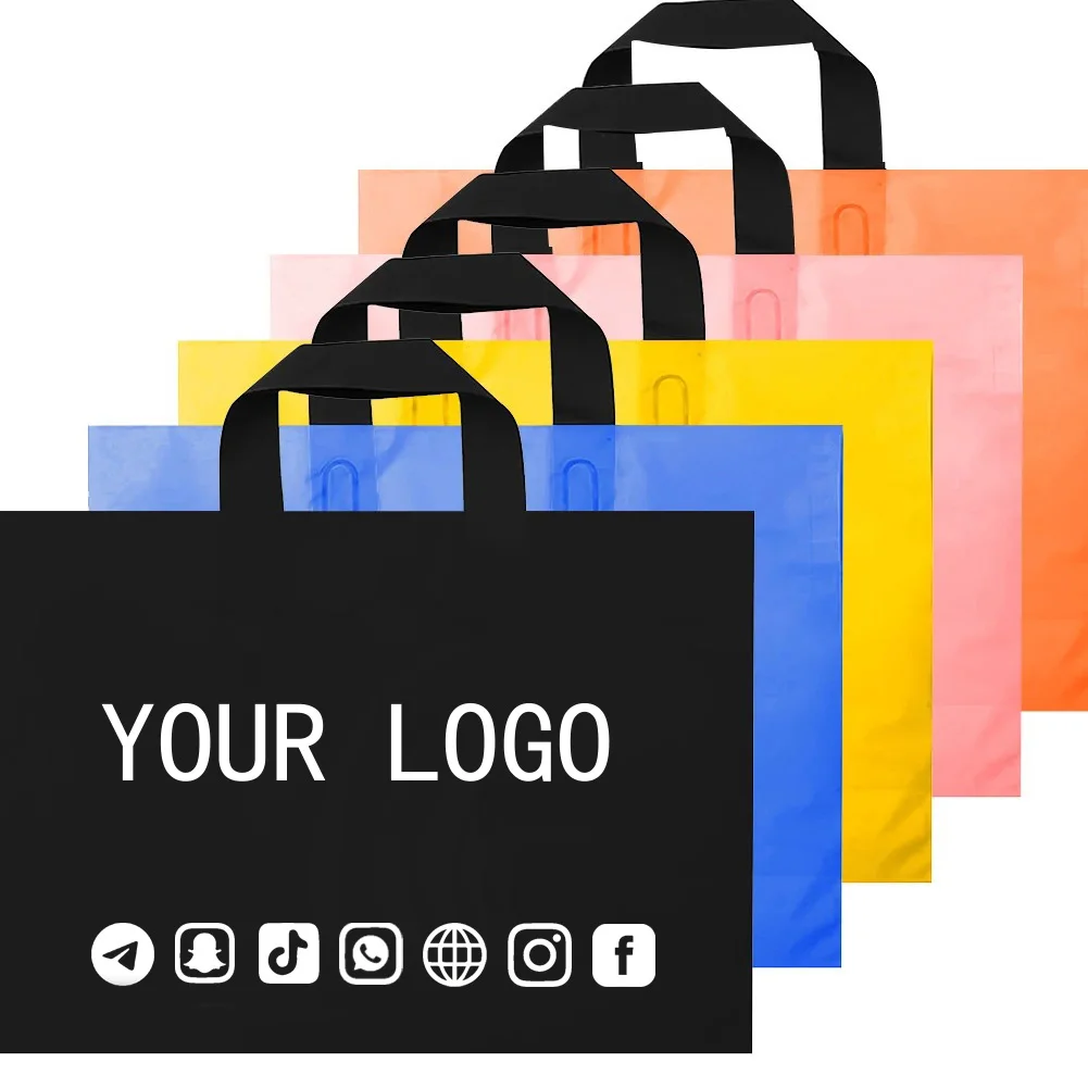 

10/20/50 Pcs Custom Logo Colorful Shopping Bags With Handle Plastic Bags for Business Gift Packing