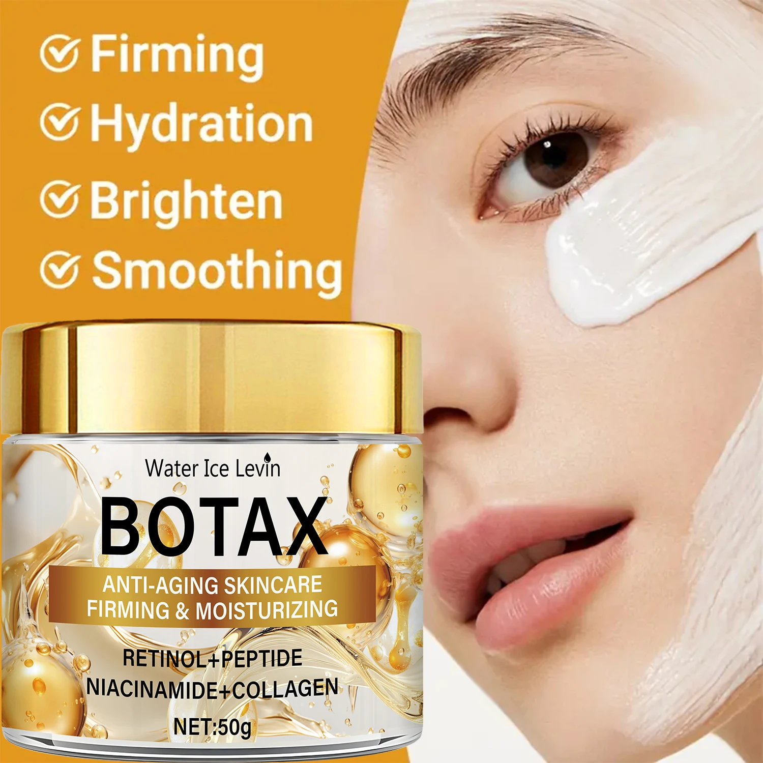Botox-Like Firming Care Retinol Peptide Formula. Niacinamide Collagen Boost. Intense Hydration. Brightens Smooths Skin. 50g