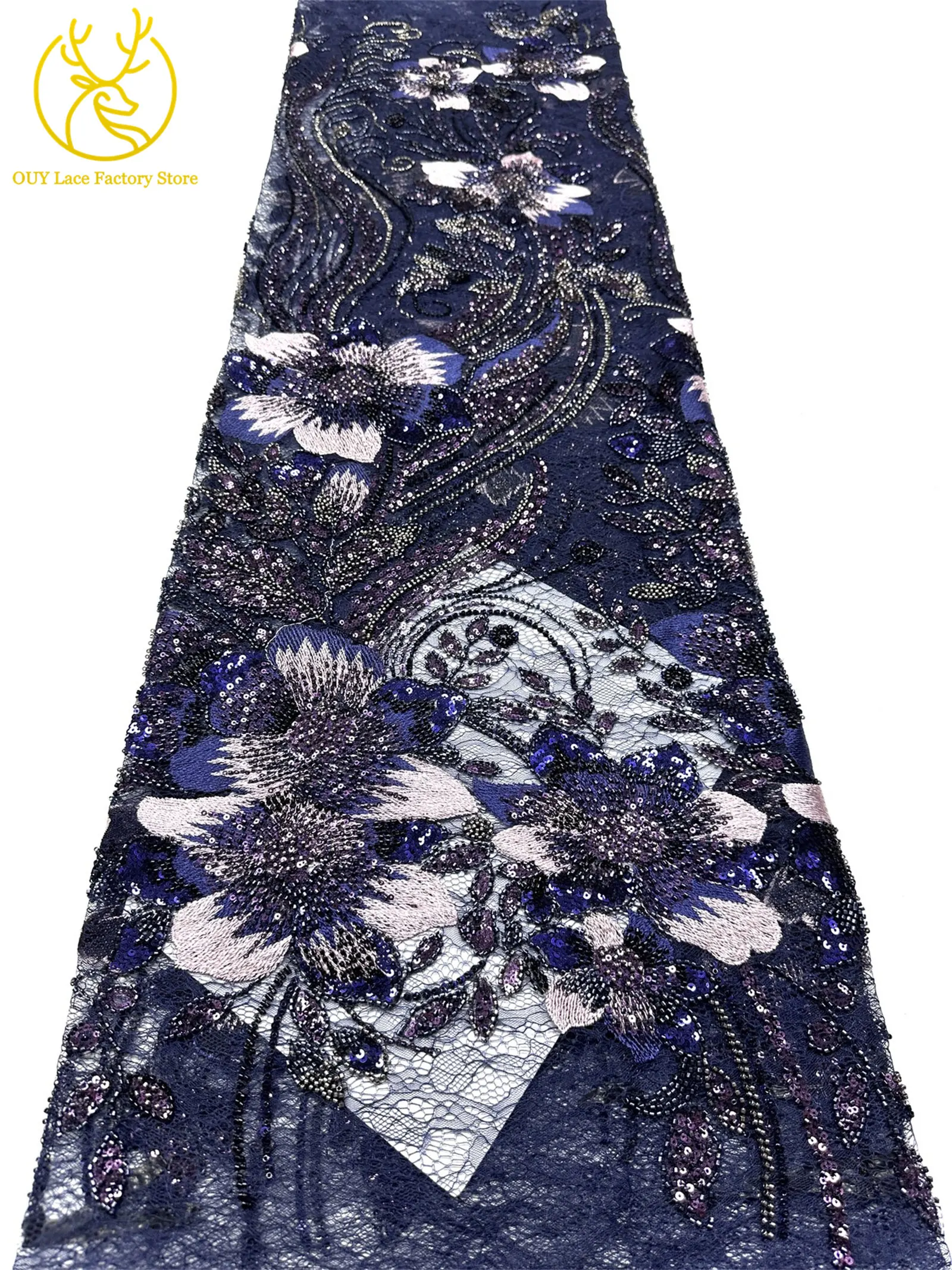 2026 Neues Design Afrikanischer 3D-Blumen-Stickerei Tüll-Netzstoff Nigerianische Französische Perlen-Pailletten-Spitze für Hochzeitskleider – Detail 12
