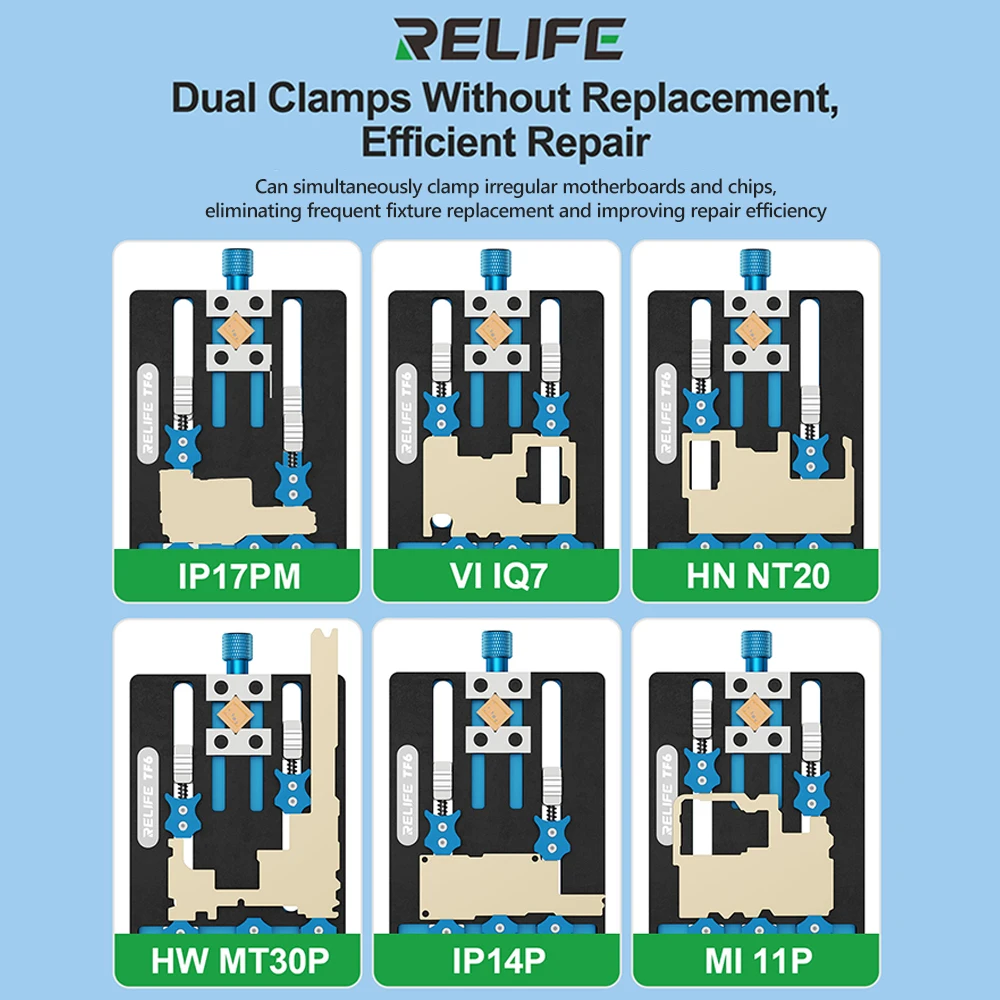 

RELIFE TF6 Dual Clamps Phone Motherboard Holder for Professional Repair Clamp Support Irregular Double Layer Circuit Board