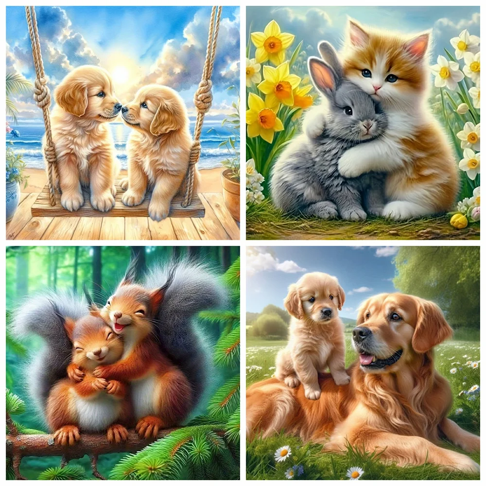 Evershine Hund-Diamantgemälde, 4 Stück, Katze, Kaninchen, Muster für Erwachsene, Anfänger, Eichhörnchen, Mosaik, Tier, DIY, volle runde Urlaubsgeschenke