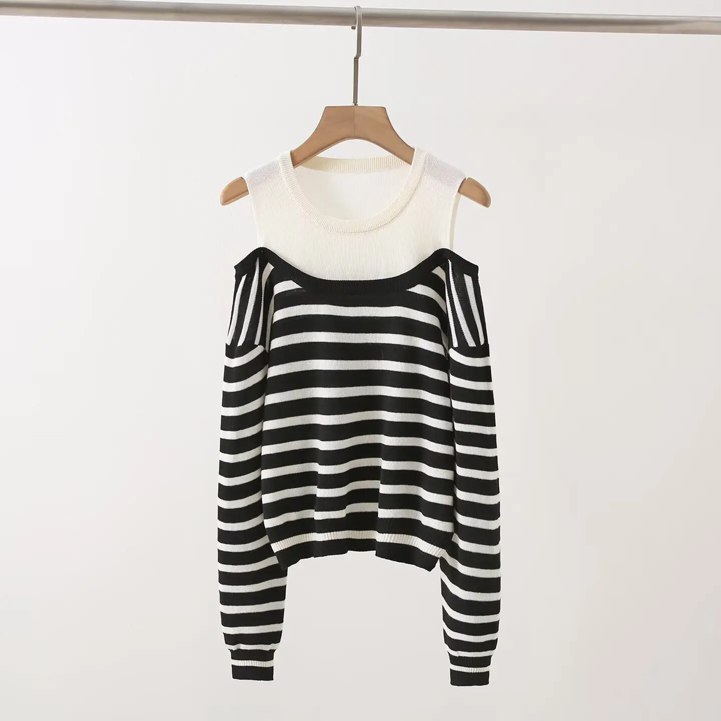 Ele oulder-bared tricots automne 2025 Sli épissage conception minceur haut tendance pour les femmes trajet Sle Long Sve