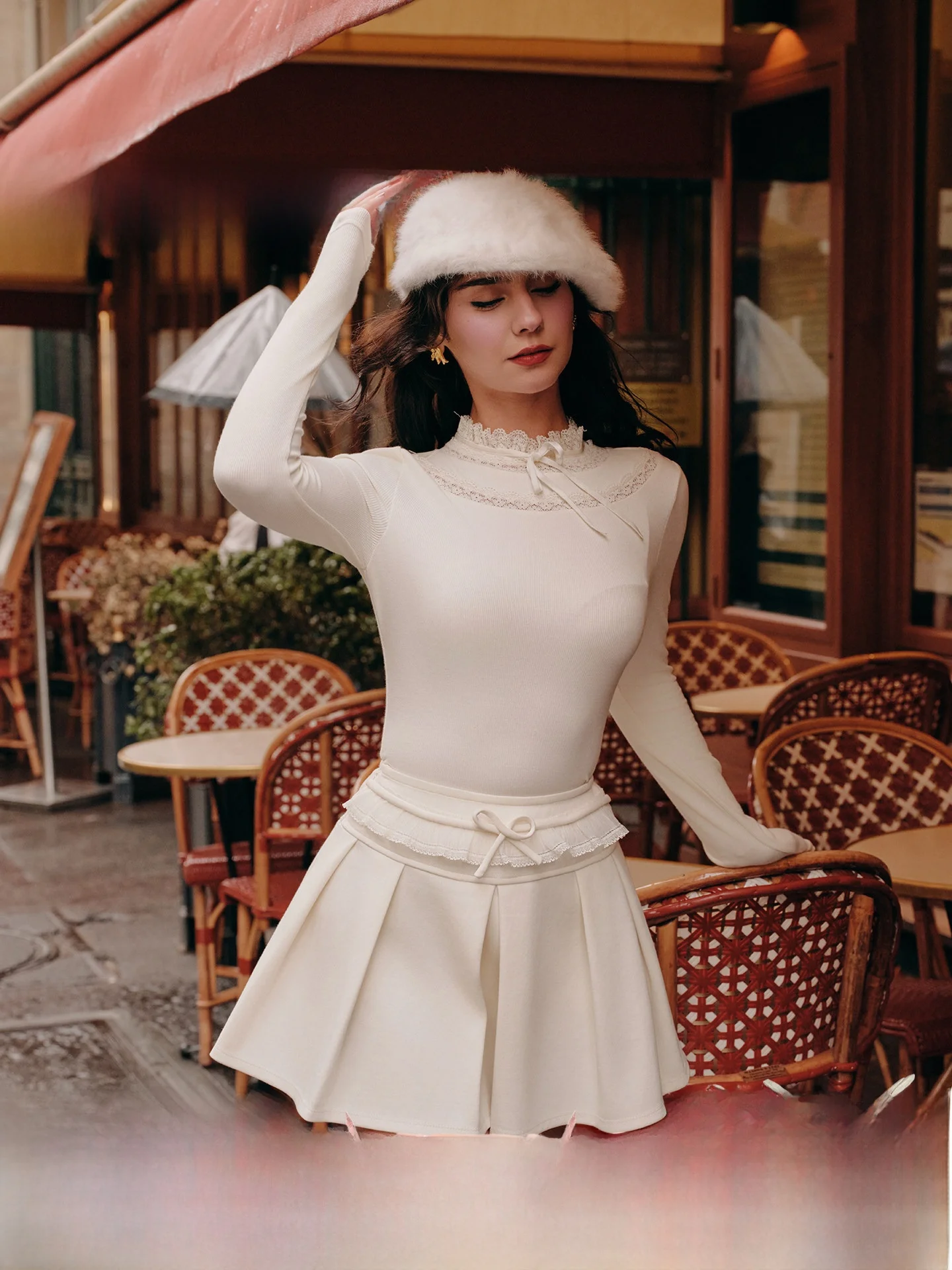 

Ele Pure Color вязаный топ Long Sve Base irt для женщин, мягкий французский облегающий топ с высоким воротником, осень-зима Faion