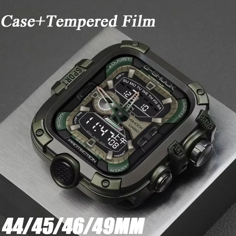 سبائك الألومنيوم حالة معدنية الوفير شاشة فيلم + الإطار لسلسلة ساعات أبل 10 9 8 7 6 5 4 SE 46 مللي متر 45 مللي متر 44 مللي متر ل iWatch Ultra 2 49