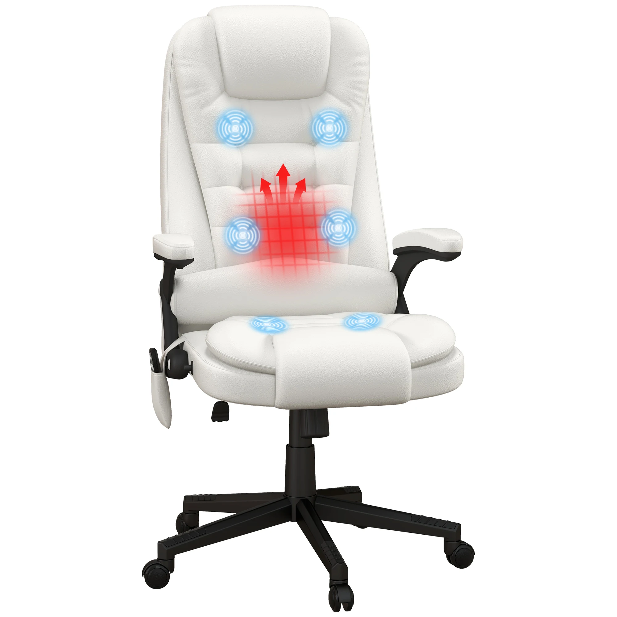 Homcom Massage Office Chair, Heated Reclining Computer Chair with 6 Vibration Points, Armrest and Remote, White