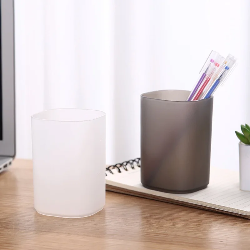 2pcs Desktop Transparent Round Plastic Pen Holder, Multifunctional Stationery Organizer, Student Pen Stand, Storage Tube
