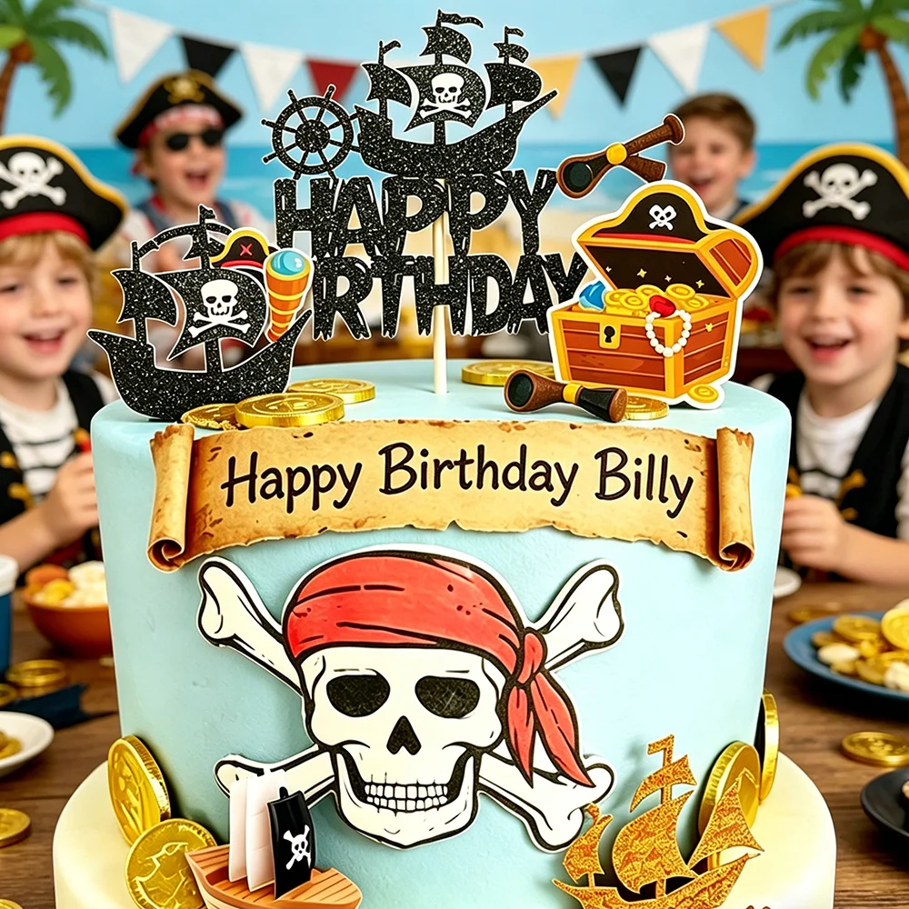Piraten-Geburtstagskuchen-Dekorationen, Piraten-Cupcake-Topper, Totenkopf-Mütze, Cupcake-Picks, Kapitän, Schatz-Thema, Partyzubehör – Detail 4