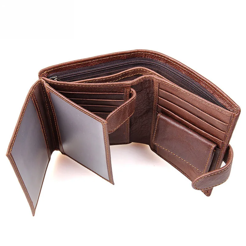 Genuine Leather Tri-fold Holder Holder, Short Cowhide Men's Wallet, RFID Anti-theft Coin Purses Card & Id Holders Male Wallet