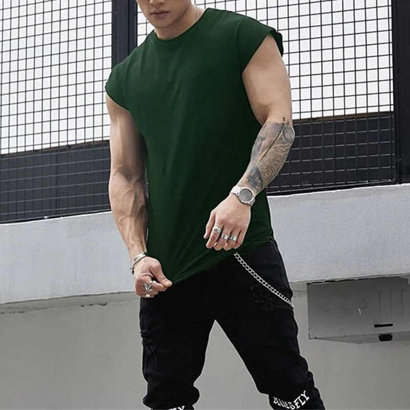 Fashion Loose Sleeveless Men\'s Clothing 2023 Summer New Solid Color Cotton Round Neck Vest Motion Bodybuilding Quick Drying Tops