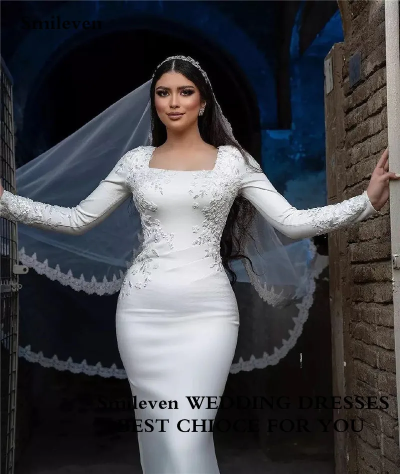 Smileven-vestidos De novia clásicos De sirena, con cuentas De encaje y cuello cuadrado, longitud hasta el suelo, 2023